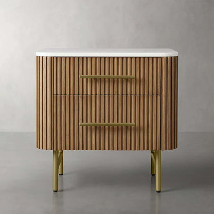 Finnley Closed Nightstand Marble Double Drawers Chest Bedside Table