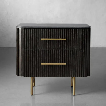 Finnley Closed Nightstand Marble Double Drawers Chest Bedside Table