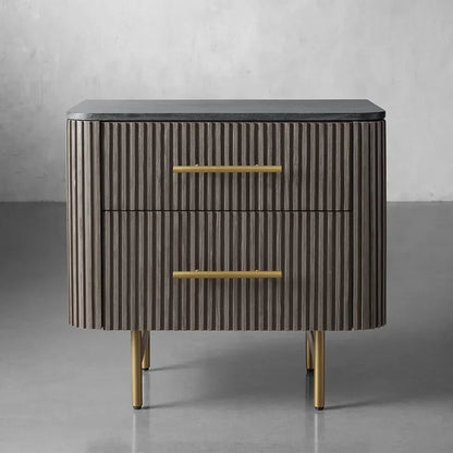 Finnley Closed Nightstand Marble Double Drawers Chest Bedside Table