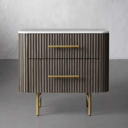 Finnley Closed Nightstand Marble Double Drawers Chest Bedside Table