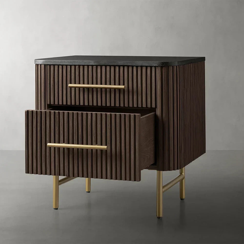 Finnley Closed Nightstand Marble Double Drawers Chest Bedside Table