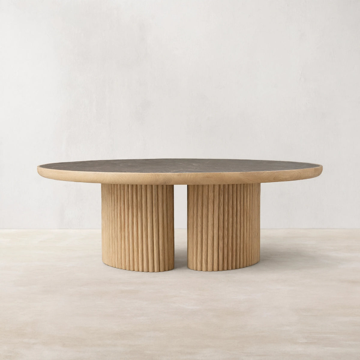Aster Wood Round Coffee Table Contemporary Sofa Center Tea Table