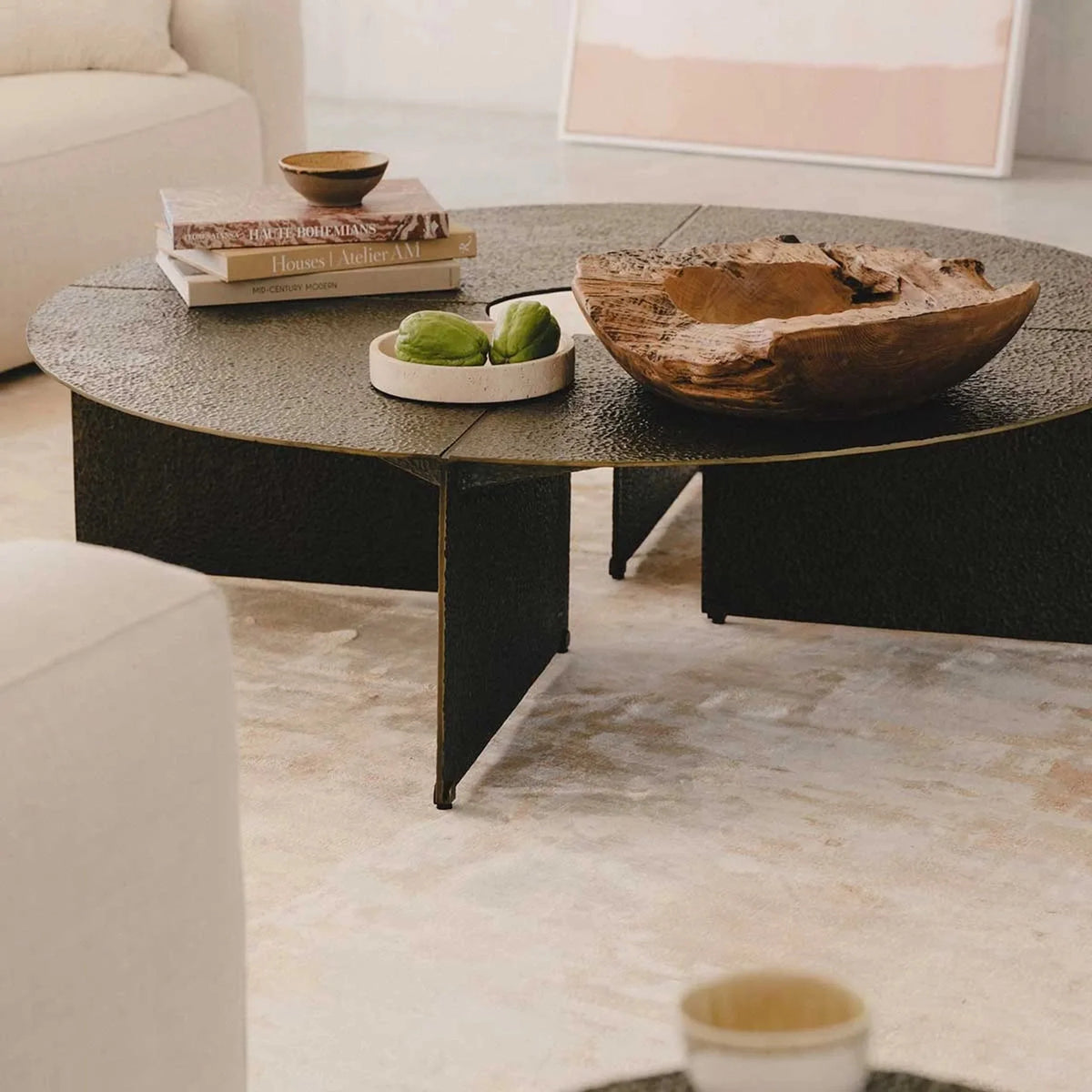 Bowie Hammered Cast Coffee Table Aluminum Sofa Center Tea Table in Antiqued Bronze