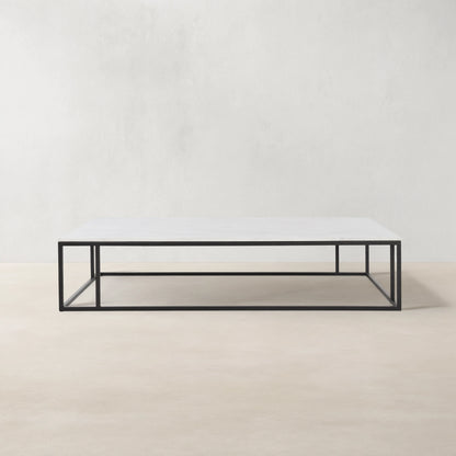 Nomad Rectangular White Marble Coffee Table Living Room Center Tea Table With Steel Base