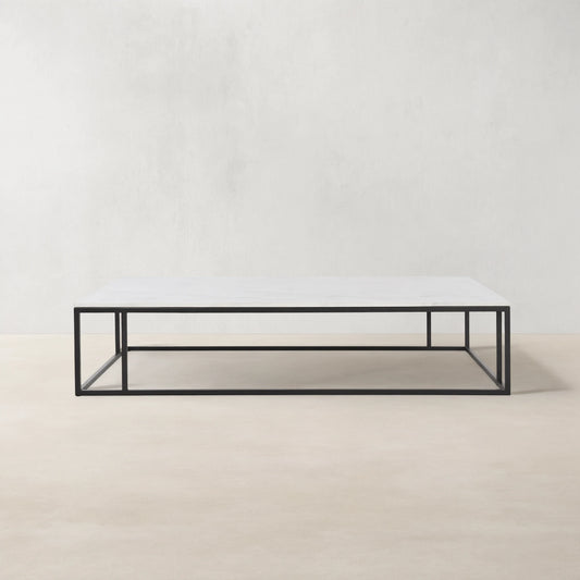 Nomad Rectangular White Marble Coffee Table Living Room Center Tea Table With Steel Base