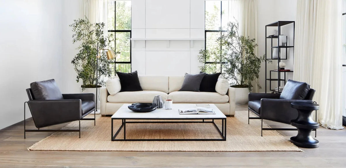 Nomad Rectangular White Marble Coffee Table Living Room Center Tea Table With Steel Base