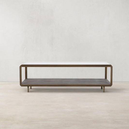 Max Rectangular Glass Coffee Table Faux Shagreen Living Room Center Tea Table