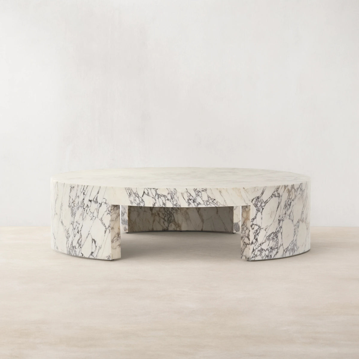 Veneta Round Carrara Marble Coffee Table Living Room Wood Center Tea Table