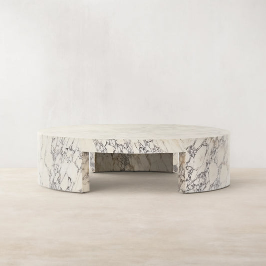 Veneta Round Carrara Marble Coffee Table Living Room Wood Center Tea Table