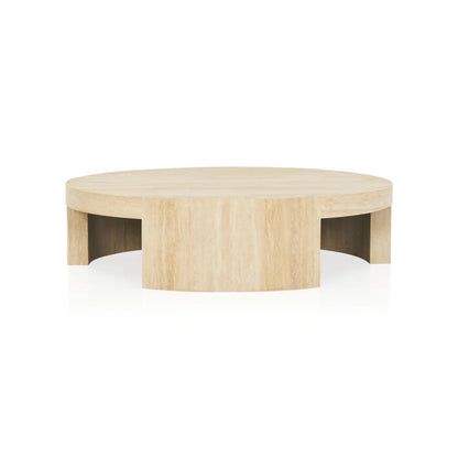 Veneta Round Carrara Marble Coffee Table Living Room Wood Center Tea Table