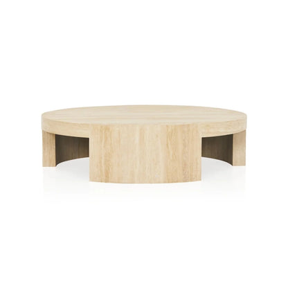 Veneta Round Carrara Marble Coffee Table Living Room Wood Center Tea Table