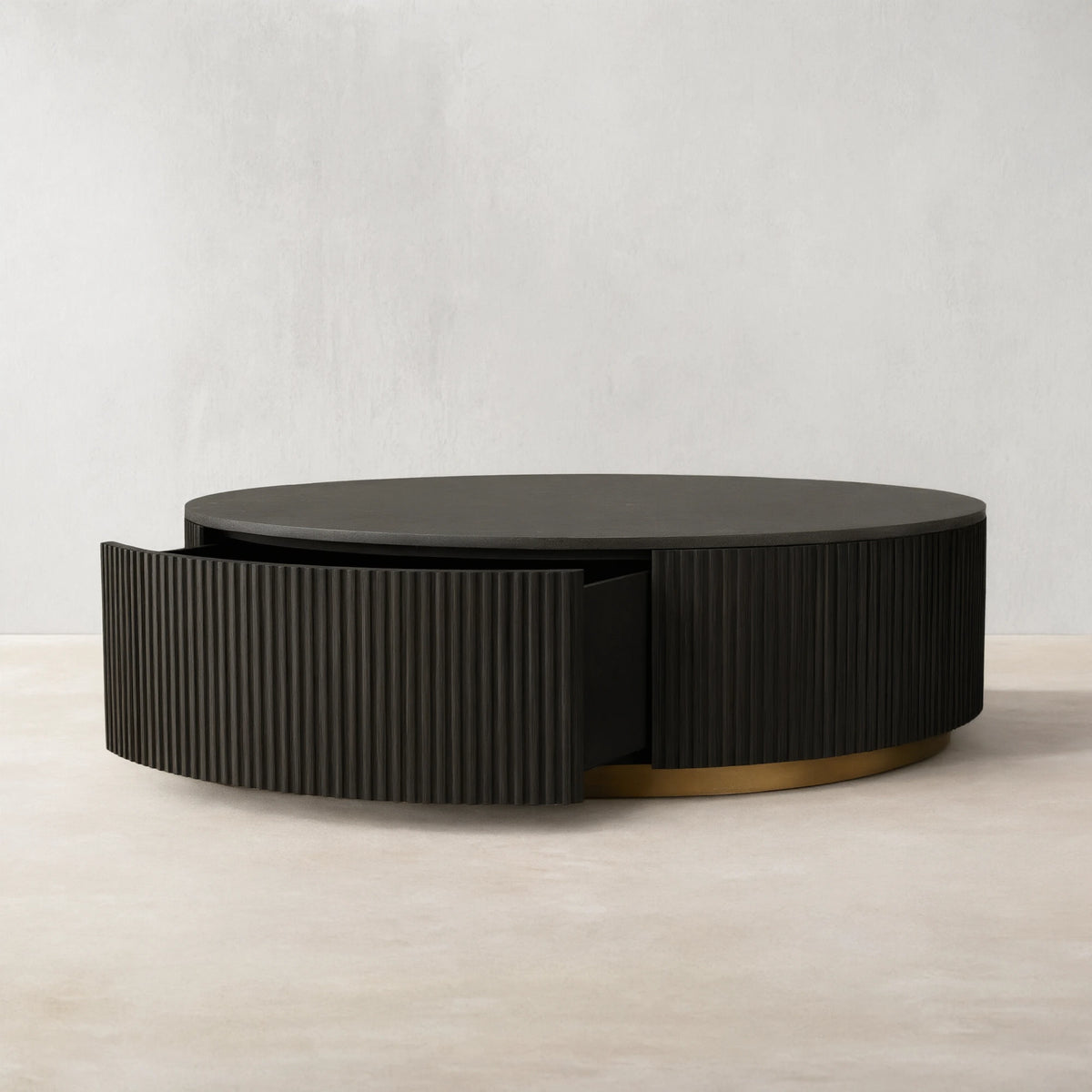 Finnley Round Storage Coffee Table Living Room Stone Center Tea Table
