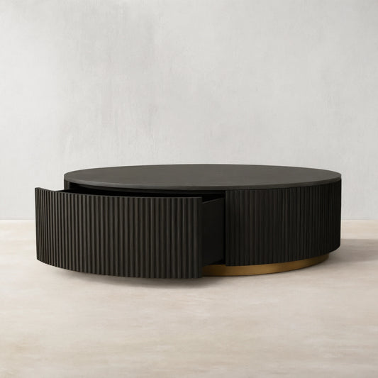 Finnley Round Storage Coffee Table Living Room Stone Center Tea Table