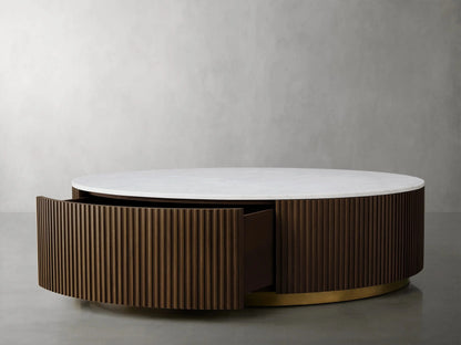 Finnley Round Storage Coffee Table Living Room Stone Center Tea Table
