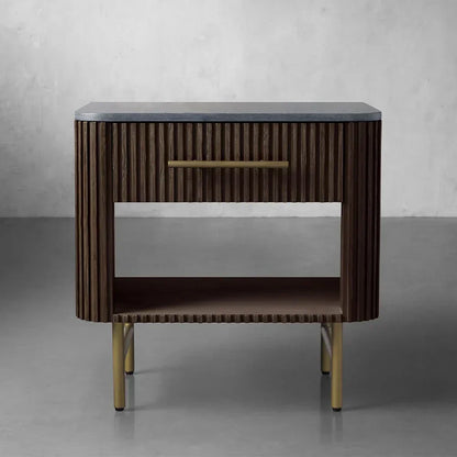 Finnley Open Nightstand Natural Stone Top Bedside Table Wood Bedroom Cabinet