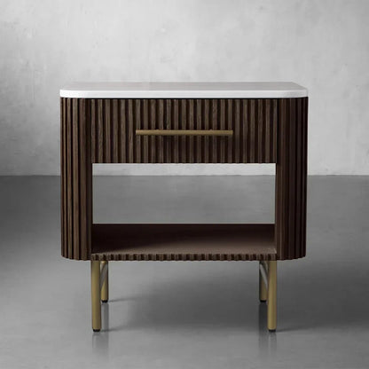Finnley Open Nightstand Natural Stone Top Bedside Table Wood Bedroom Cabinet