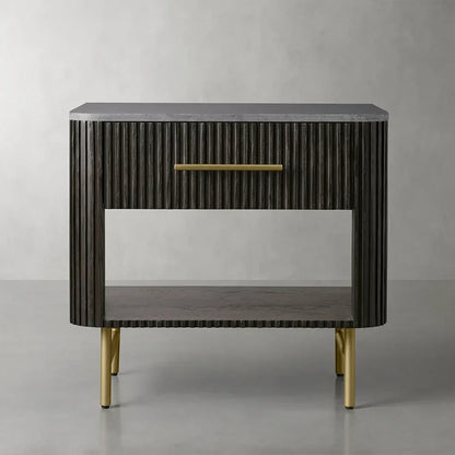 Finnley Open Nightstand Natural Stone Top Bedside Table Wood Bedroom Cabinet
