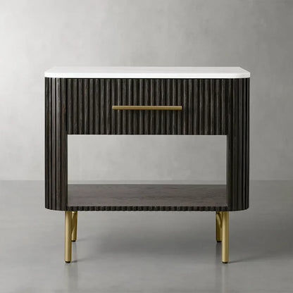 Finnley Open Nightstand Natural Stone Top Bedside Table Wood Bedroom Cabinet