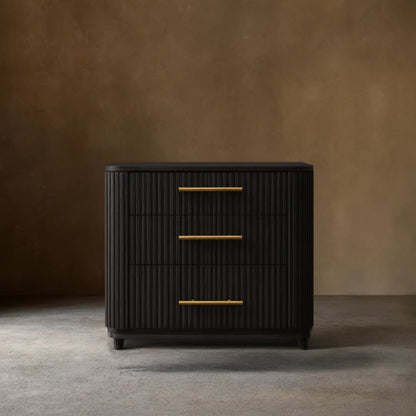 Finnley Wood Nightstand Three Drawers Chest Reeded Nightside Table