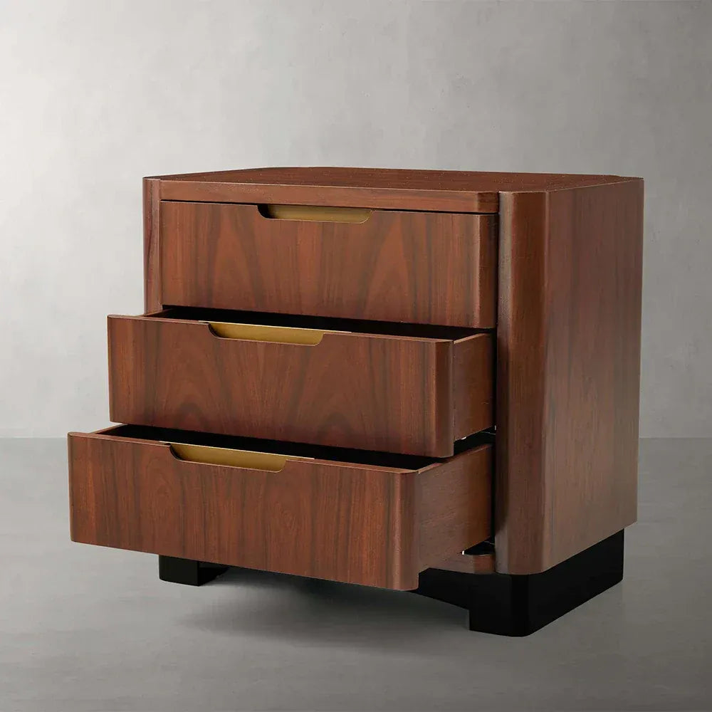Fitzgerald Closed Nightstand in Santos Wood Three drawers chest Nightside Table