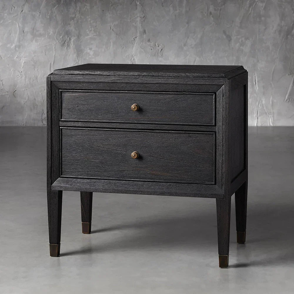 Lenox Wood Nightstand French Antique Bedside table With Two Drawers Chest