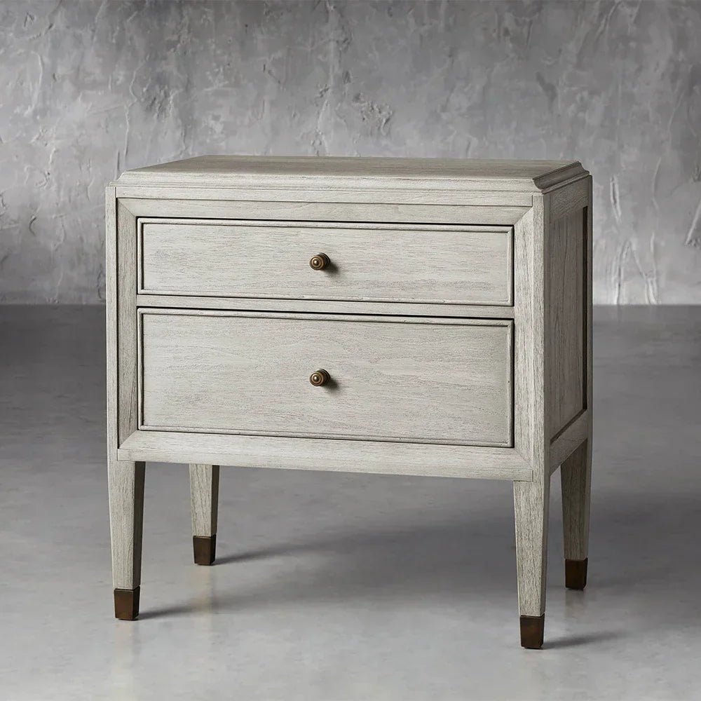 Lenox Wood Nightstand French Antique Bedside table With Two Drawers Chest