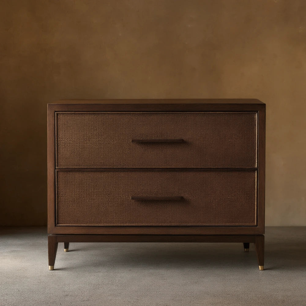 Malone Wood Nightstand Bedside Drawers Chest Table with Leather Insets