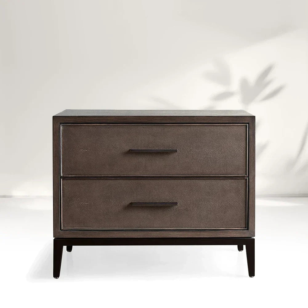 Malone Wood Nightstand Bedside Drawers Chest Table with Leather Insets