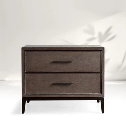 Malone Wood Nightstand Bedside Drawers Chest Table with Leather Insets