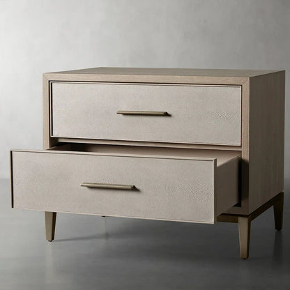 Malone Wood Nightstand Bedside Drawers Chest Table with Leather Insets