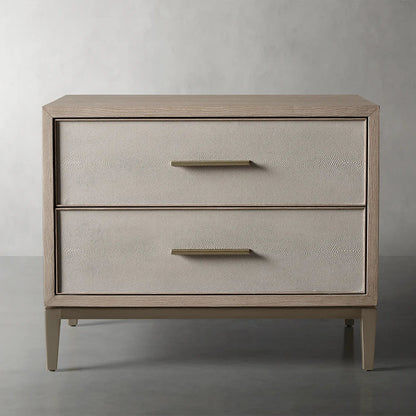Malone Wood Nightstand Bedside Drawers Chest Table with Leather Insets