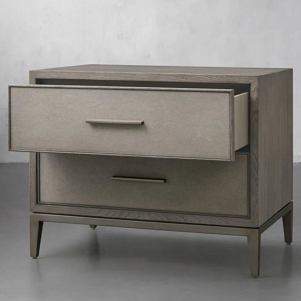 Malone Wood Nightstand Bedside Drawers Chest Table with Leather Insets