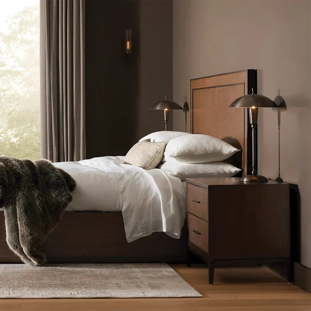 Malone Wood Nightstand Bedside Drawers Chest Table with Leather Insets