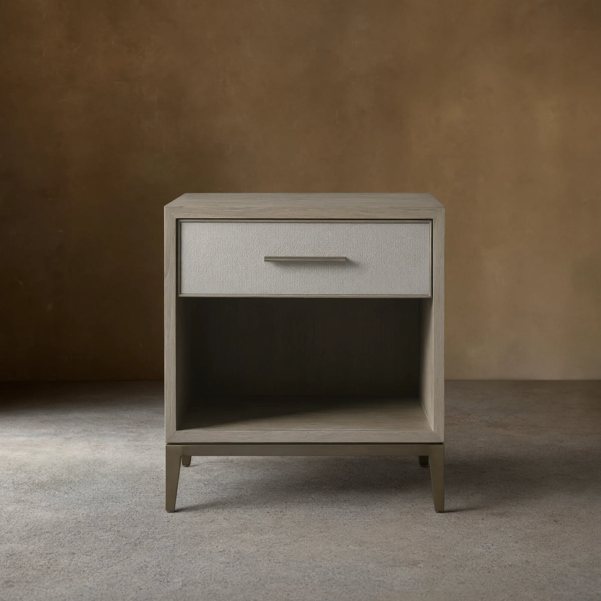 Malone Solid Wood Open Nightstand Shagreen Leather Bedside table With Drawers