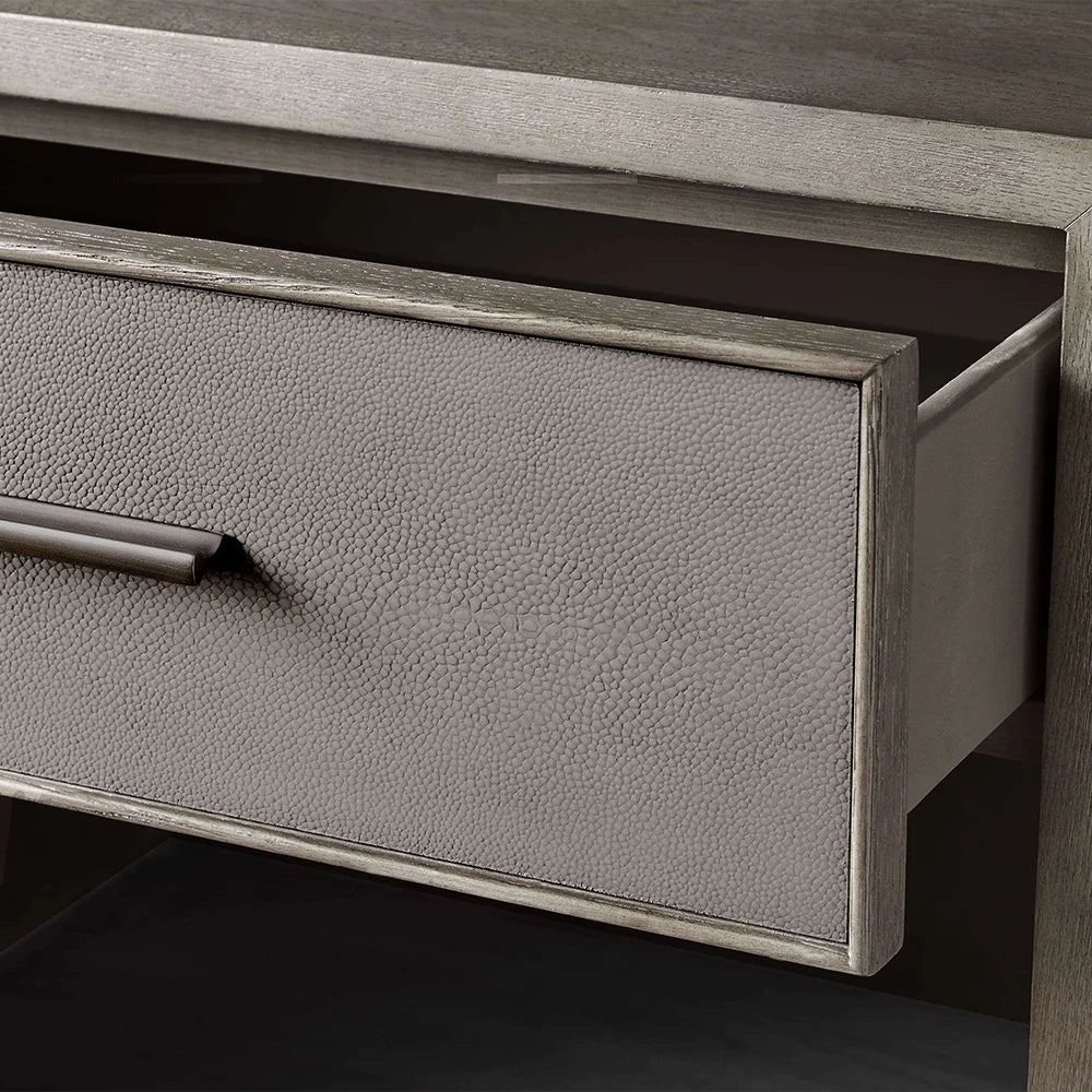 Malone Solid Wood Open Nightstand Shagreen Leather Bedside table With Drawers