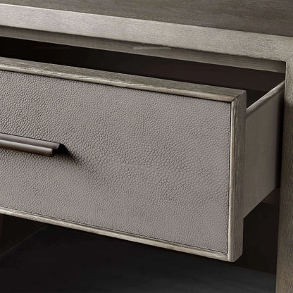 Malone Solid Wood Open Nightstand Shagreen Leather Bedside table With Drawers