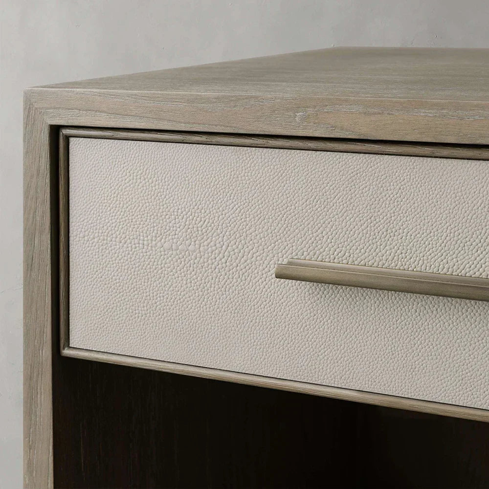 Malone Solid Wood Open Nightstand Shagreen Leather Bedside table With Drawers