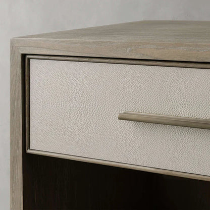 Malone Solid Wood Open Nightstand Shagreen Leather Bedside table With Drawers