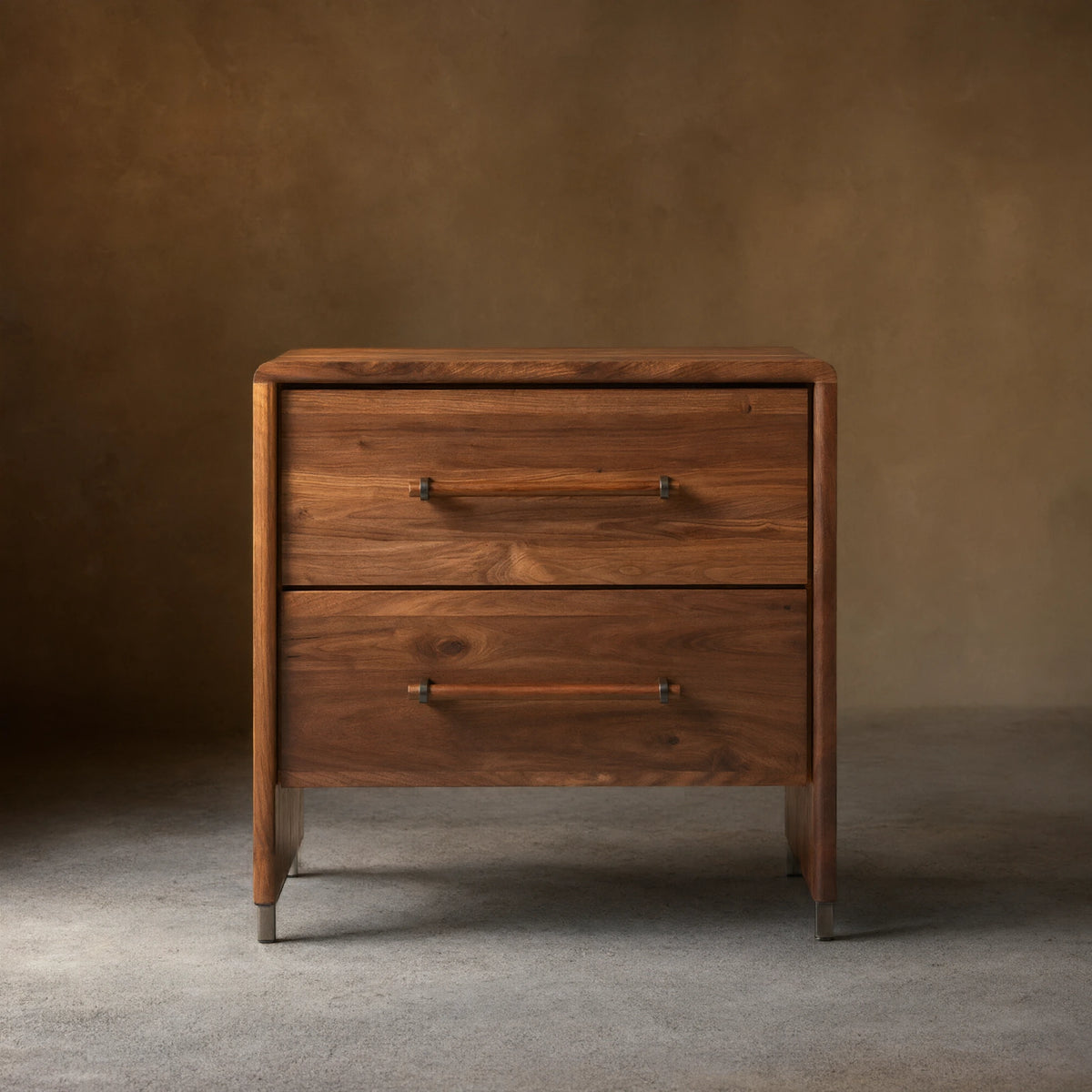 Miller Closed Nightstand Solid Walnut Nightside Table with Drawers