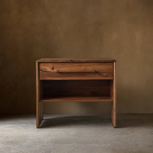 Miller Open Nightstand Solid Walnut Bedside table with Shelf & Drawers