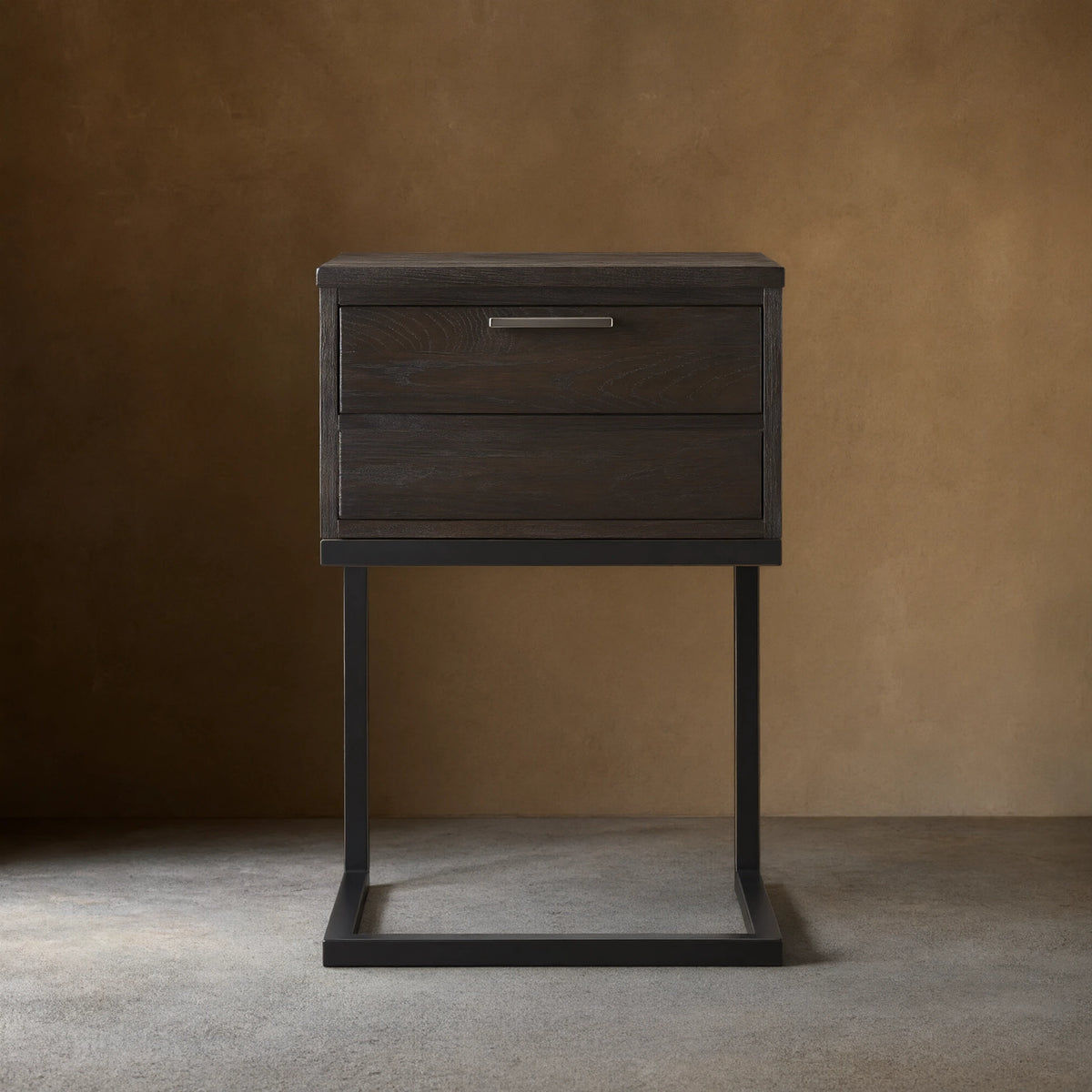 Palmer Wood Storage Nightstand Sleek Iron Frame Night side Table