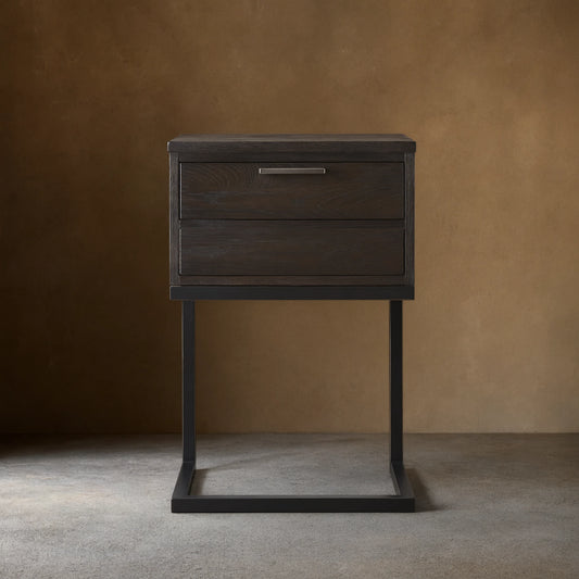 Palmer Wood Storage Nightstand Sleek Iron Frame Night side Table