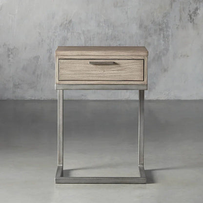 Palmer Wood Storage Nightstand Sleek Iron Frame Night side Table