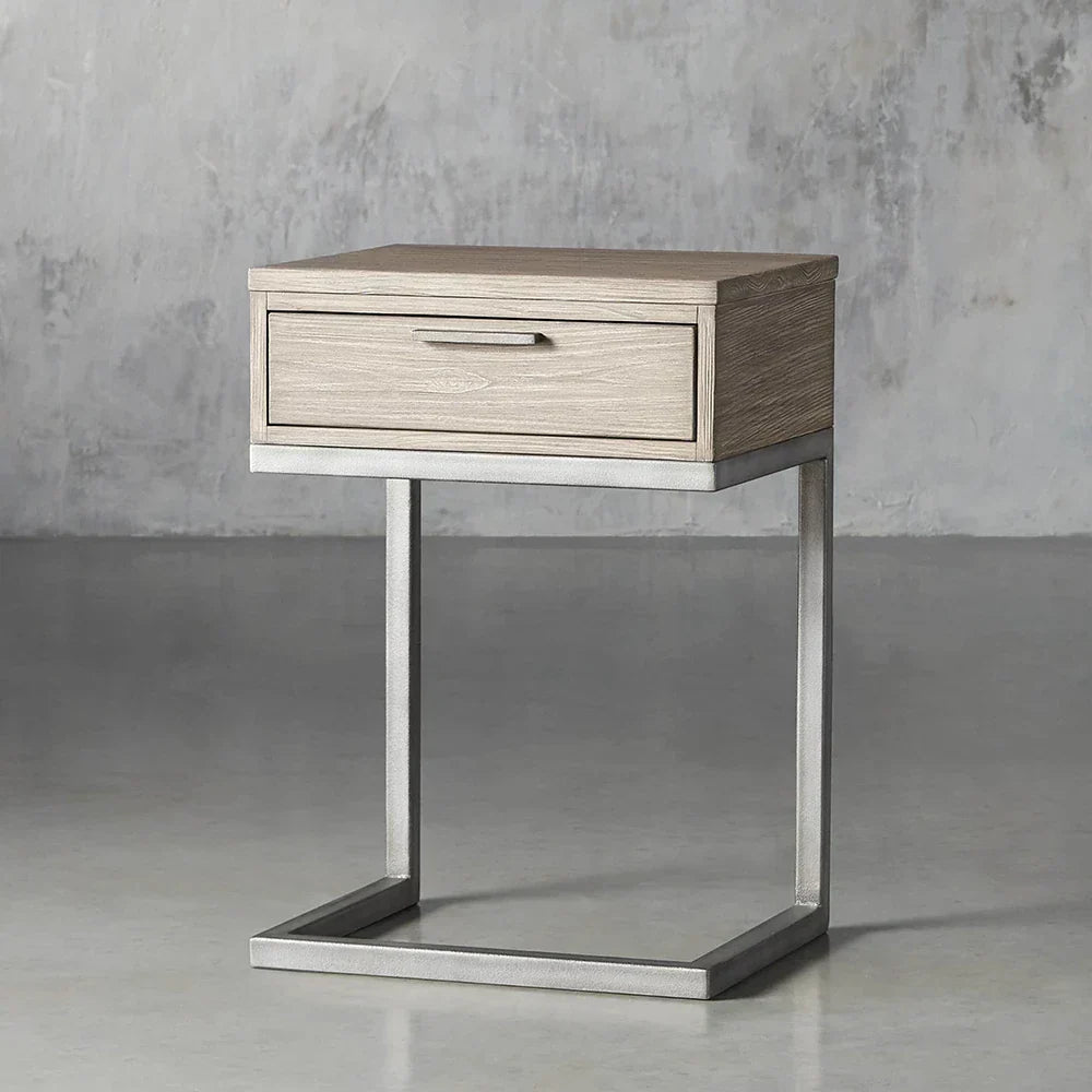 Palmer Wood Storage Nightstand Sleek Iron Frame Night side Table