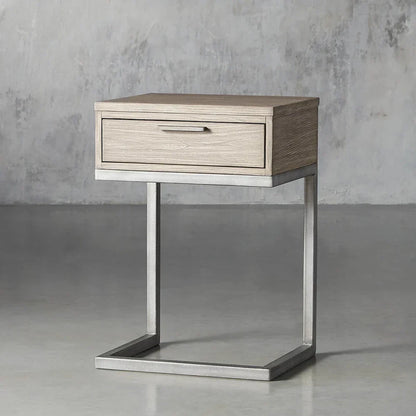 Palmer Wood Storage Nightstand Sleek Iron Frame Night side Table