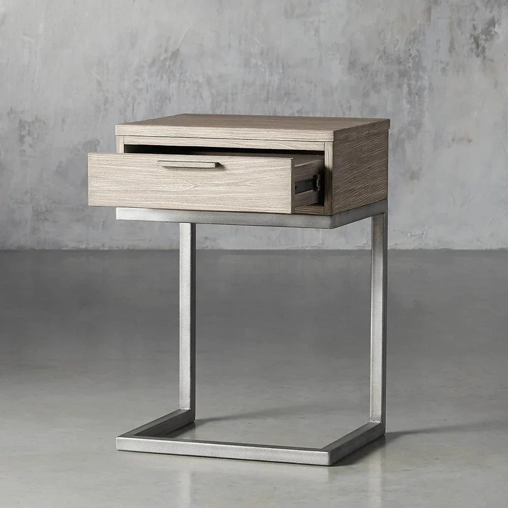 Palmer Wood Storage Nightstand Sleek Iron Frame Night side Table