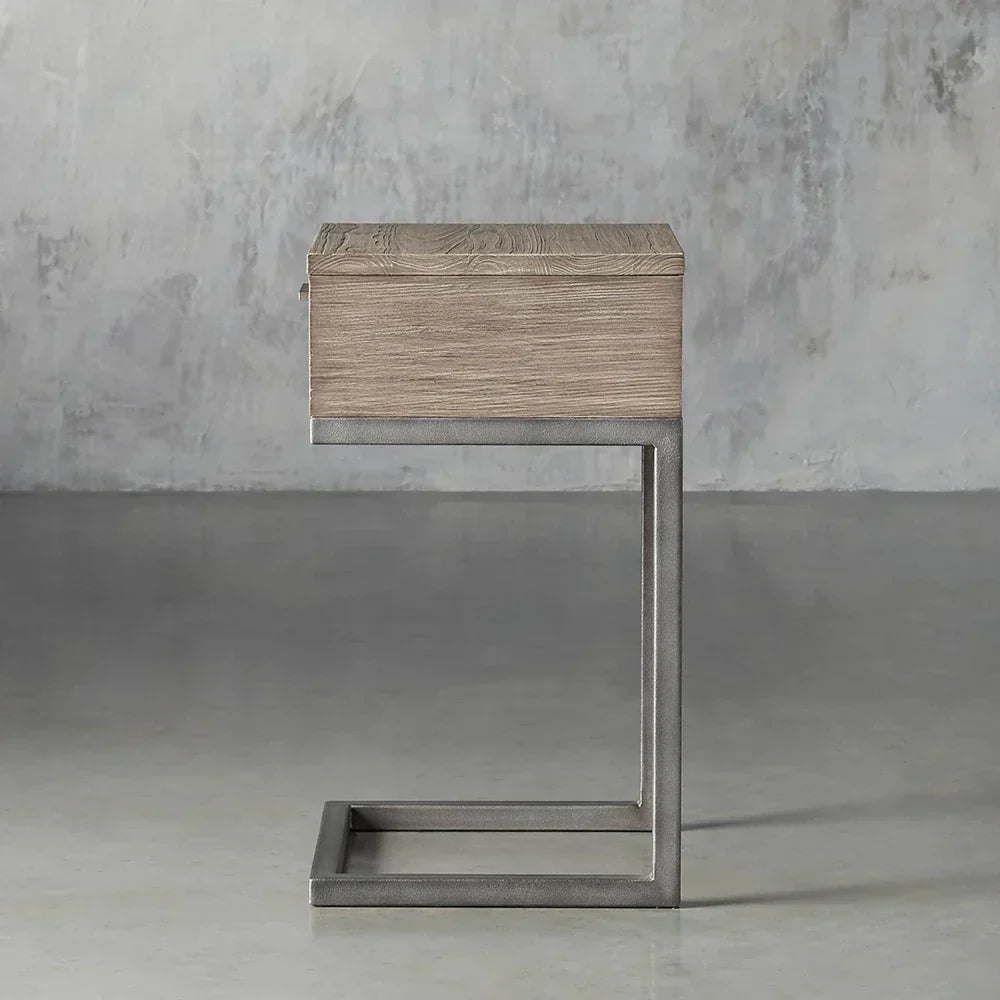 Palmer Wood Storage Nightstand Sleek Iron Frame Night side Table
