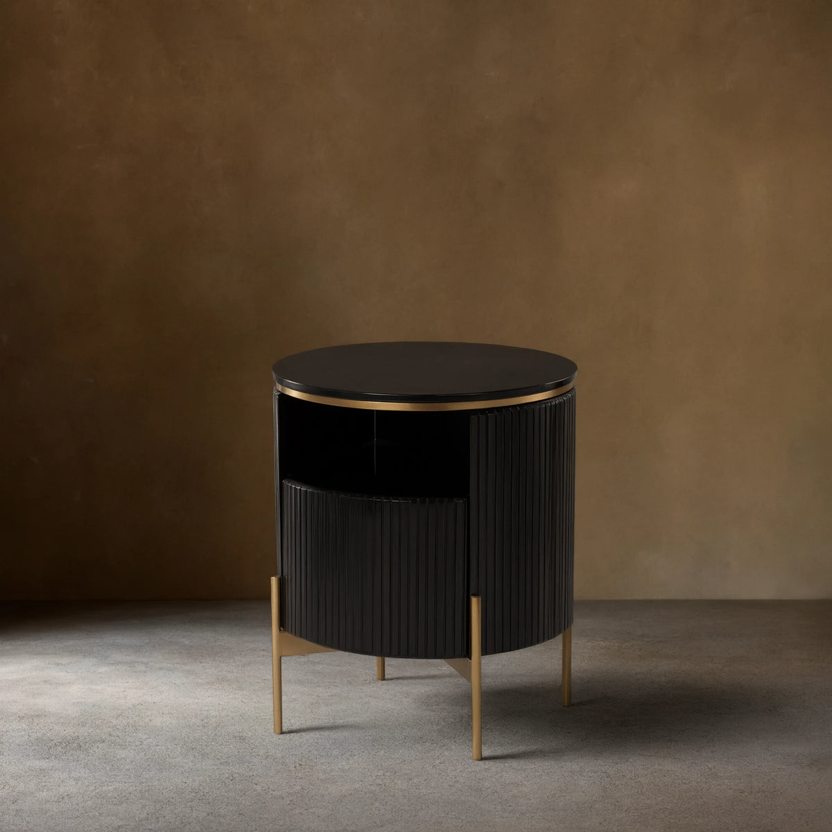 Panoso Wood Nightstand Luxurious Side Table with Gold Base