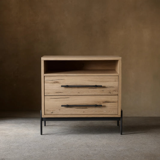 Sullivan Closed Solid Oak Wood Nightstand Rustic Night side table with Two Drawers