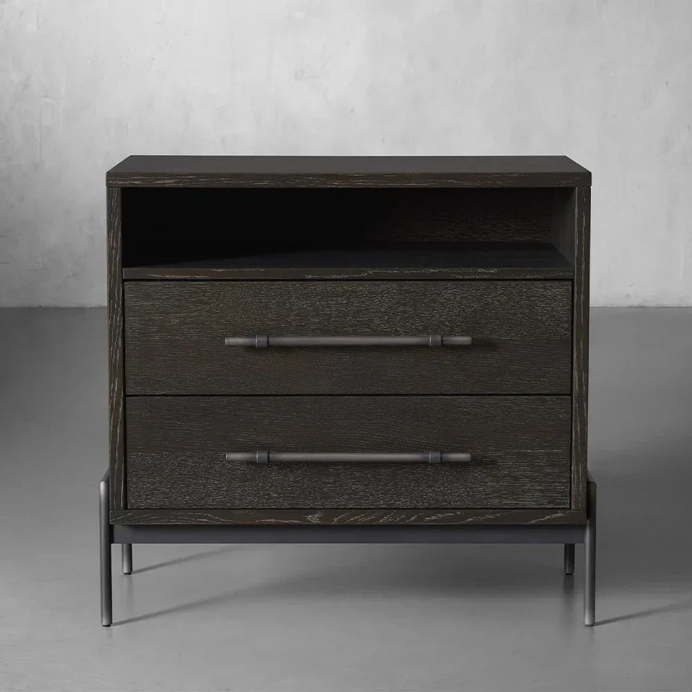 Sullivan Closed Solid Oak Wood Nightstand Rustic Night side table with Two Drawers